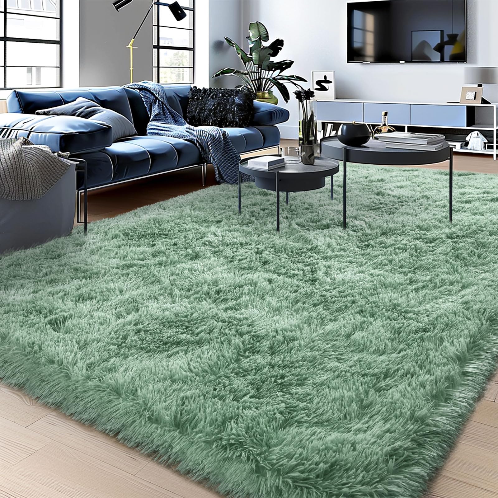Fluffy Rug for Living Room Shaggy Soft Area Rug Mint Green Fuzzy